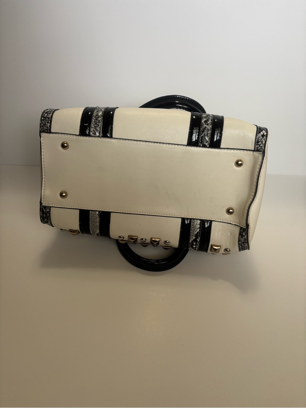 Nicole Lee Black and White Studded Satchel with Gold Accents - Picture 6 of 6